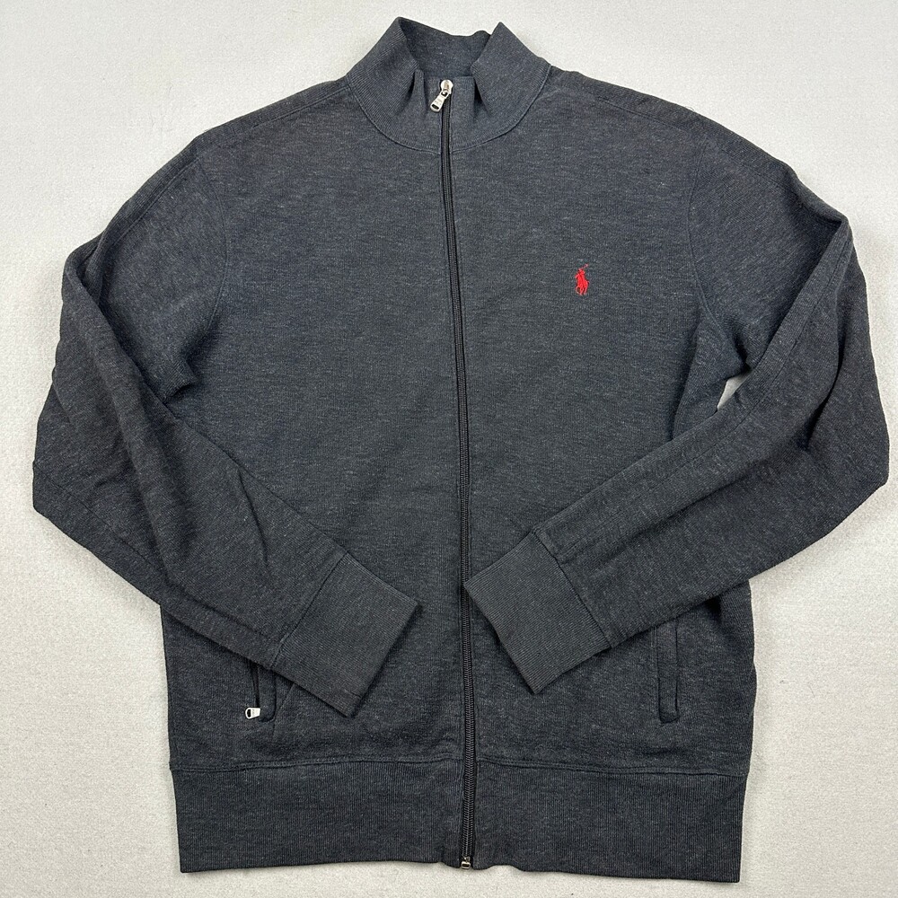 Polo Ralph Lauren Jacket Men Large Charcoal Gray Full Zip Fleece Red Pony L